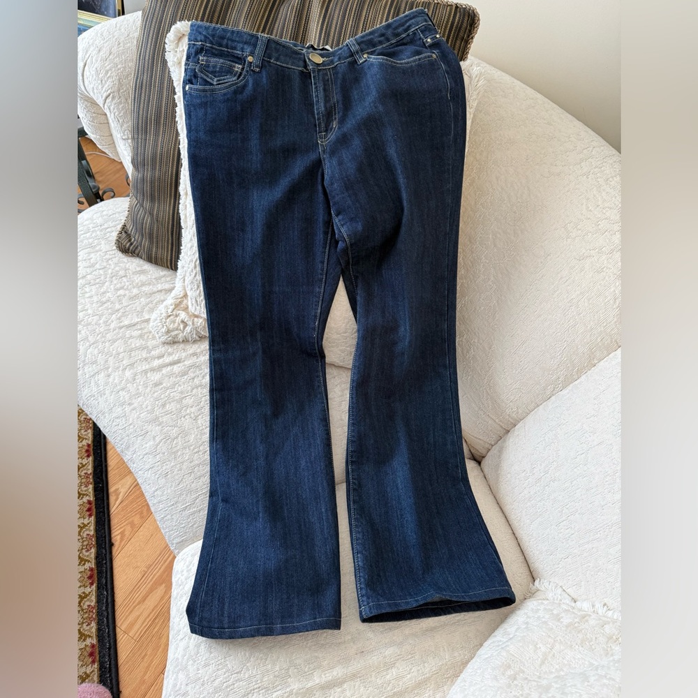 Marshall Rousso Dark Blue Flare Jeans with gold dots on the back pockets